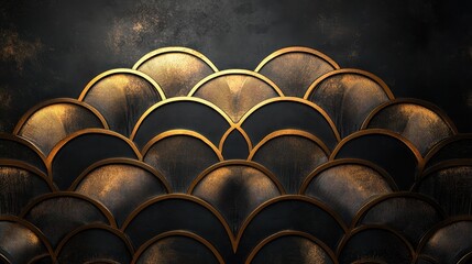 Abstract Black Gold Scallop Pattern Design