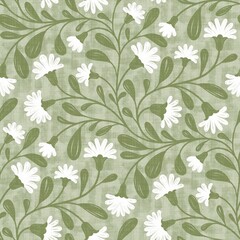 Seamless pattern with trailing daisy flowers. This can be used for printing on various surfaces like home textiles, fabrics, wallpapers, paper, etc. This backdrop can also be used for digital work.
