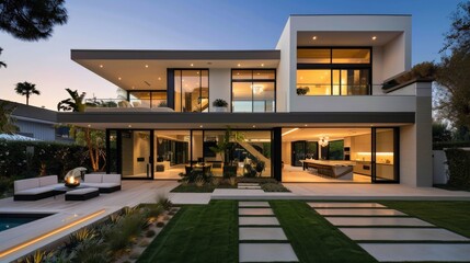 Fototapeta premium Contemporary home with sleek architecture and a minimalist garden