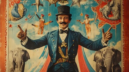 Vintage Circus Poster Featuring Ringmaster Elephants And Aerialists