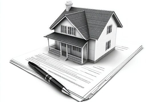 recommend clip art: House Model on Contract with Pen Vector Art