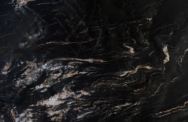 High-quality texture of natural black marble with elegant white and brown veins.