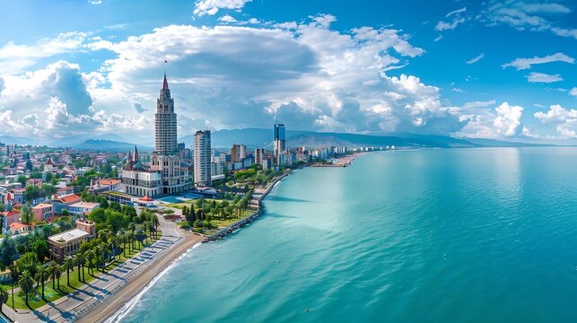 Fototapeta Aerial view of Batumi, Georgia. Batumi is the capital of Georgia.
