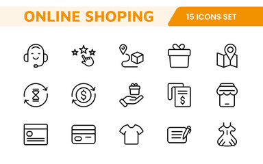 Shopping Icon Set. Vibrant and engaging icons for enhancing e-commerce platforms, perfect for product listings, cart management, and checkout processes to elevate the online shopping experience.