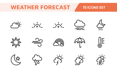 Weather Forecast Icon Set. Bright and dynamic icons for accurate weather reporting, perfect for enhancing apps, websites, and digital platforms Vector icons.