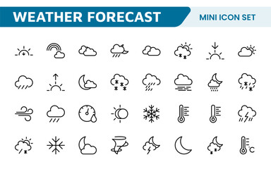 Fototapeta premium Weather Forecast Icon Set. Bright and dynamic icons for accurate weather reporting, perfect for enhancing apps, websites, and digital platforms Vector icons.