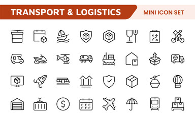 Transport and Logistics Icon Collection. High-Quality Icons for Shipping, Delivery, Freight, Fleet Management, Cargo Handling, and Supply Chain Optimization