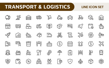 Transport and Logistics Icon Collection. High-Quality Icons for Shipping, Delivery, Freight, Fleet Management, Cargo Handling, and Supply Chain Optimization