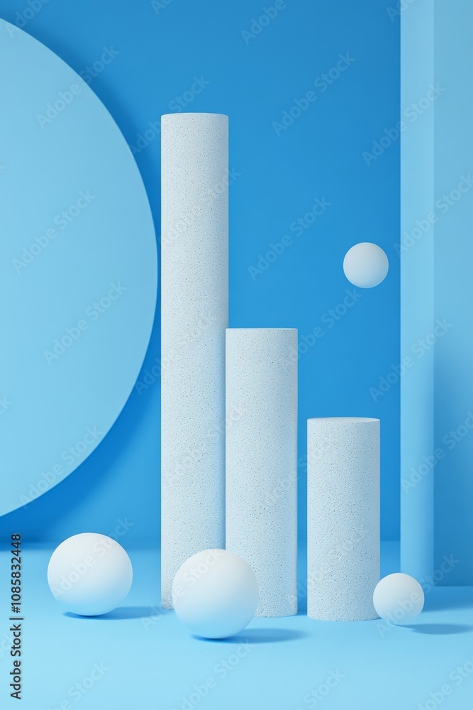 Aufkleber minimalistic 3d bar graph render on blue background with white circle in bottom left corner