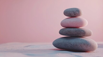 Stacked stones in minimalist background, copy space