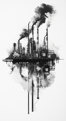Industrial Landscape Reflected in Smoke