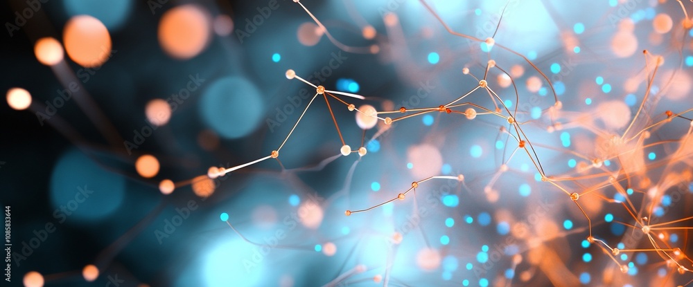 Poster abstract network of glowing nodes and connections.