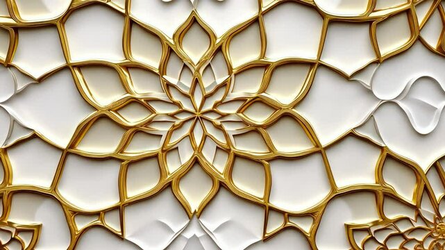 A gold and white flower patterned wall