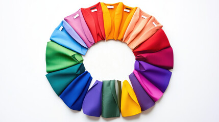 Obraz premium Joyful rainbow of colorful fabric swatches arranged in circle