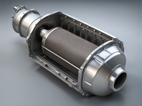 Detailed 3D Illustration of Diesel Particulate Filter & Catalytic Converter