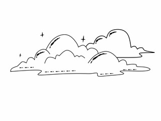 Sky with Clouds illustration in flat style. Sky and clouds background. Cloudy vector illustration in blue color. Nature abstract wallpaper.