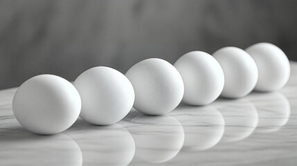Fototapeta premium Fresh white eggs arranged neatly on a light surface for a culinary background or recipe
