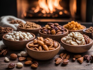 Elegant Display of Dry Fruits on a Wooden Table