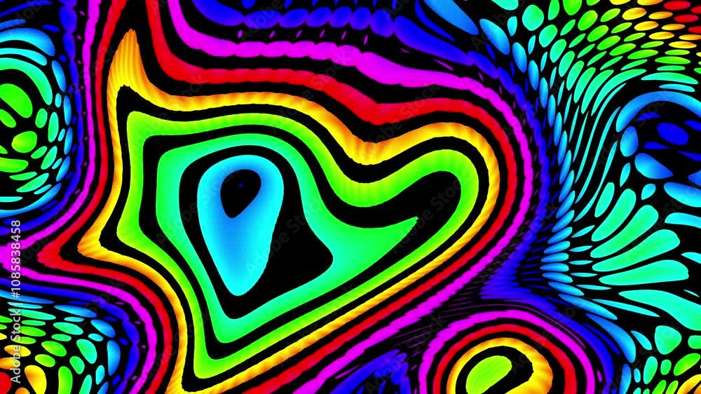 Poster distorted twisted colorful line background. trippy strip psychedelic motion animation. neon color. g