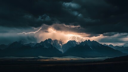 Fototapeta premium A dramatic shot of a lightning storm over a mountain