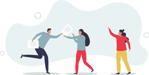 Work delegation, manager distribute work assignment to team member colleagues, assign tasks,flat characters.
