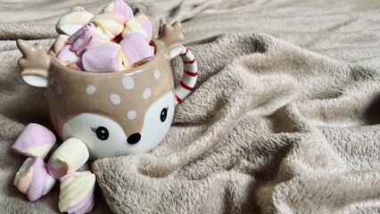 chocolate marshmallows with a cup of coffee