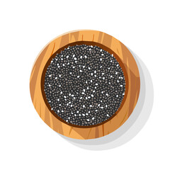 Simple flat 2D icon of chia seeds on wooden plate isolated on background, vector design, ideal for animation, UI/UX design, mobile apps, web design, digital illustrations, and minimalist