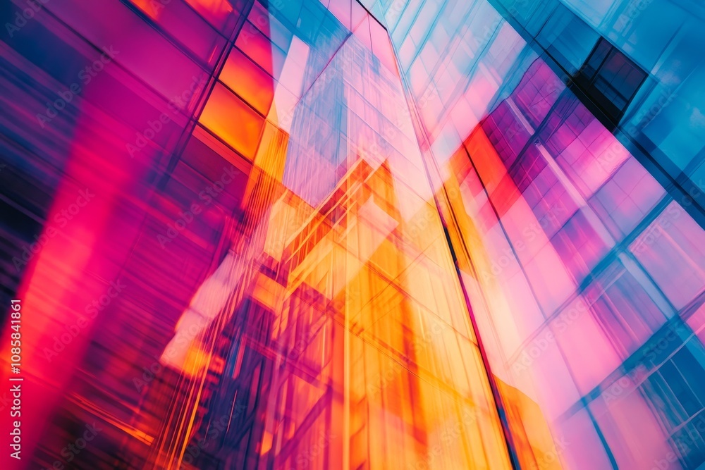 Aufkleber futuristic fusion dynamic interplay of geometric shapes and vivid colors in abstract background