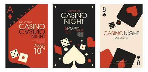 Casino poster cinematic with red and black, luxury and royale elegant theme high society bet and dices, abstracted gamble night