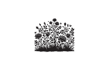 rose bushes silhouette vector outline art illustration logo design