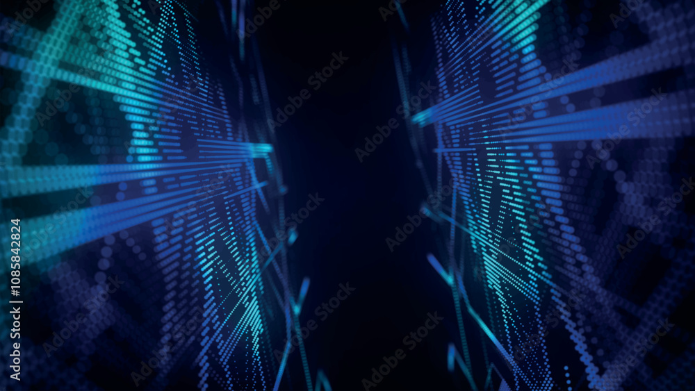 Poster abstract technology background. 3d composition of intersecting multicolored lines. information techn