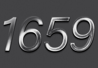 Chrome metal 3D number design of 1659 on grey background.