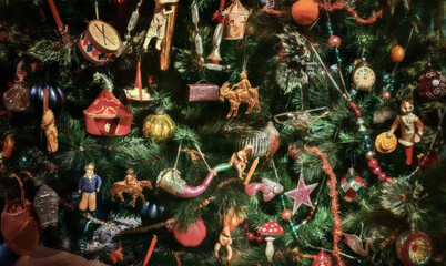 Vintage Christmas tree decorations of the late 19th century.