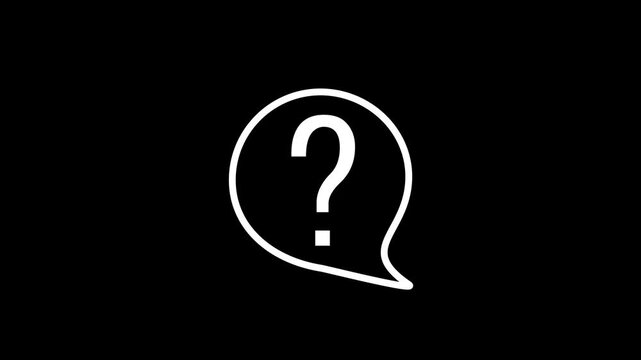Simple speech balloon and white question mark icon animation with black background.