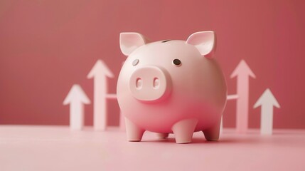 Piggy Bank with Upward Arrows Indicating Financial Growth Savings and Investment Concepts  Symbolizing Wealth Profit and Successful Money Management