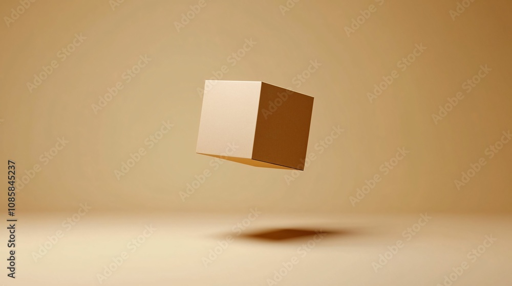 Poster delivery and movement cardboard box concept. a minimalistic image of a floating brown cube against a