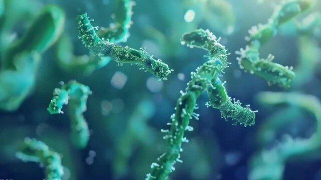 Microscopic view of gram stain showing rod shape bacteria Escherichia coli or E. coli bacteria or or virus other microbes bacillus or genetic material cell or chromosomes.
