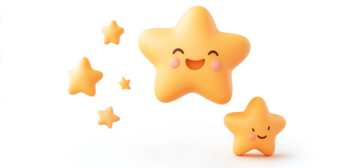 Smiling yellow stars with cute expressions on white background