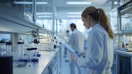 Obraz premium Researchers collaborate in a European renewable energy facility lab focused on sustainable solutions and technological advancements