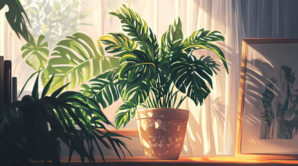 Fototapeta premium Anime Manga Plant in a Pot Illustration with Macro Detail