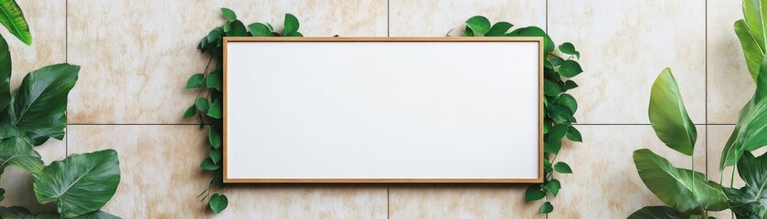 Blank frame surrounded by lush green plants.