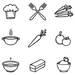 Set of kitchen utensils , Food Icon line Art Vector Drawing pattern Illustration Background.	