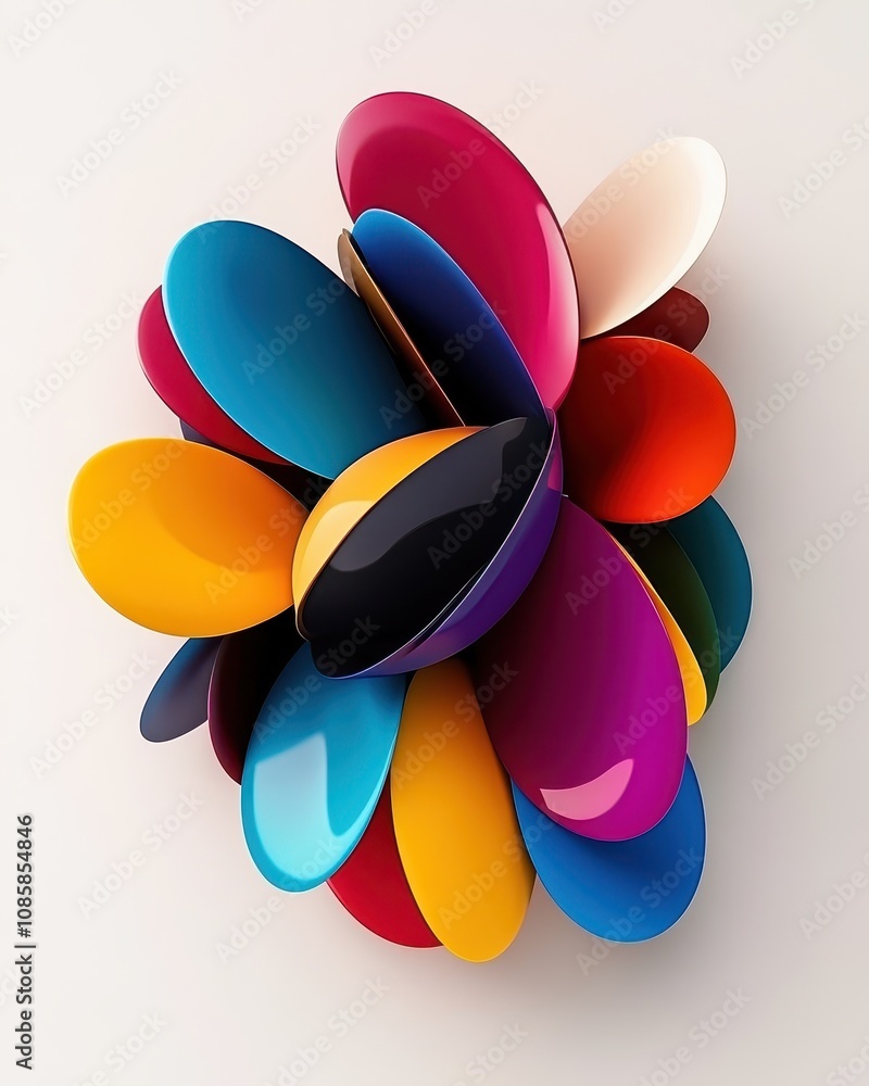Poster this graphic features a vibrant arrangement of overlapping 3d ellipses in multiple hues against a cl