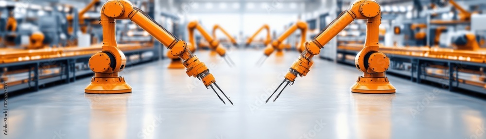 Poster automated robotic arms in modern factory