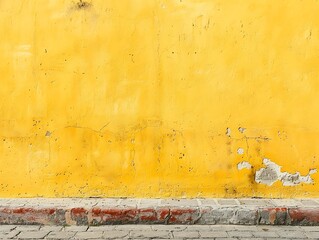 Fototapeta premium Yellow wall with shadow on the ground. Abstract background and texture for design.