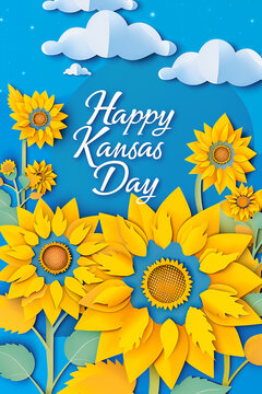 Text Happy Kansas Day on blue background