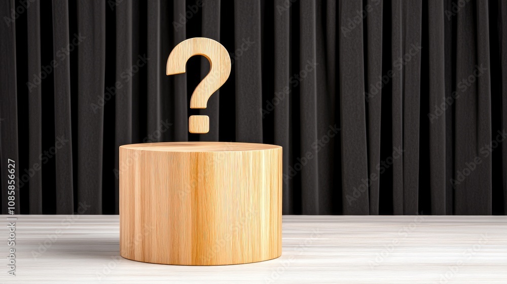 Poster exploring the mysteries of uncertainty with a wooden cube and question mark on a textured background