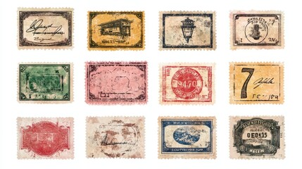 Postage stamp png element set, transparent background