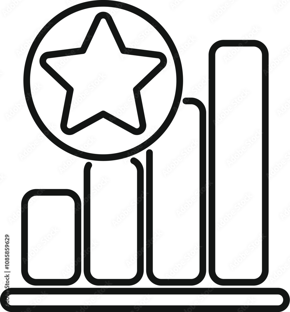Poster line drawing of a bar chart growing with a star hovering above, symbolizing achieving goals and impr