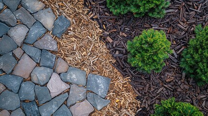 Stone Path and Pine Trees in a Garden